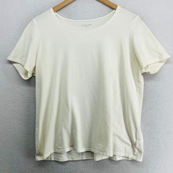 Eileen Fisher Tops - EILEEN FISHER Top XL Stretch Organic Cotton Jersey Round Neck Off White USA